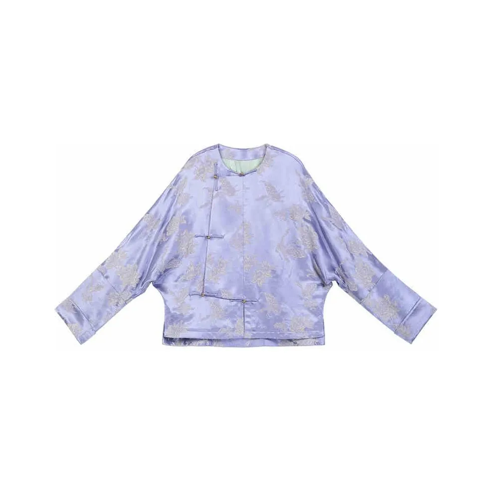 YICHENGFENGXU Рубашка Женская Фиолетовая Жаккардовая Подкладочная Ткань с воротником-трикотажным воротником Топ