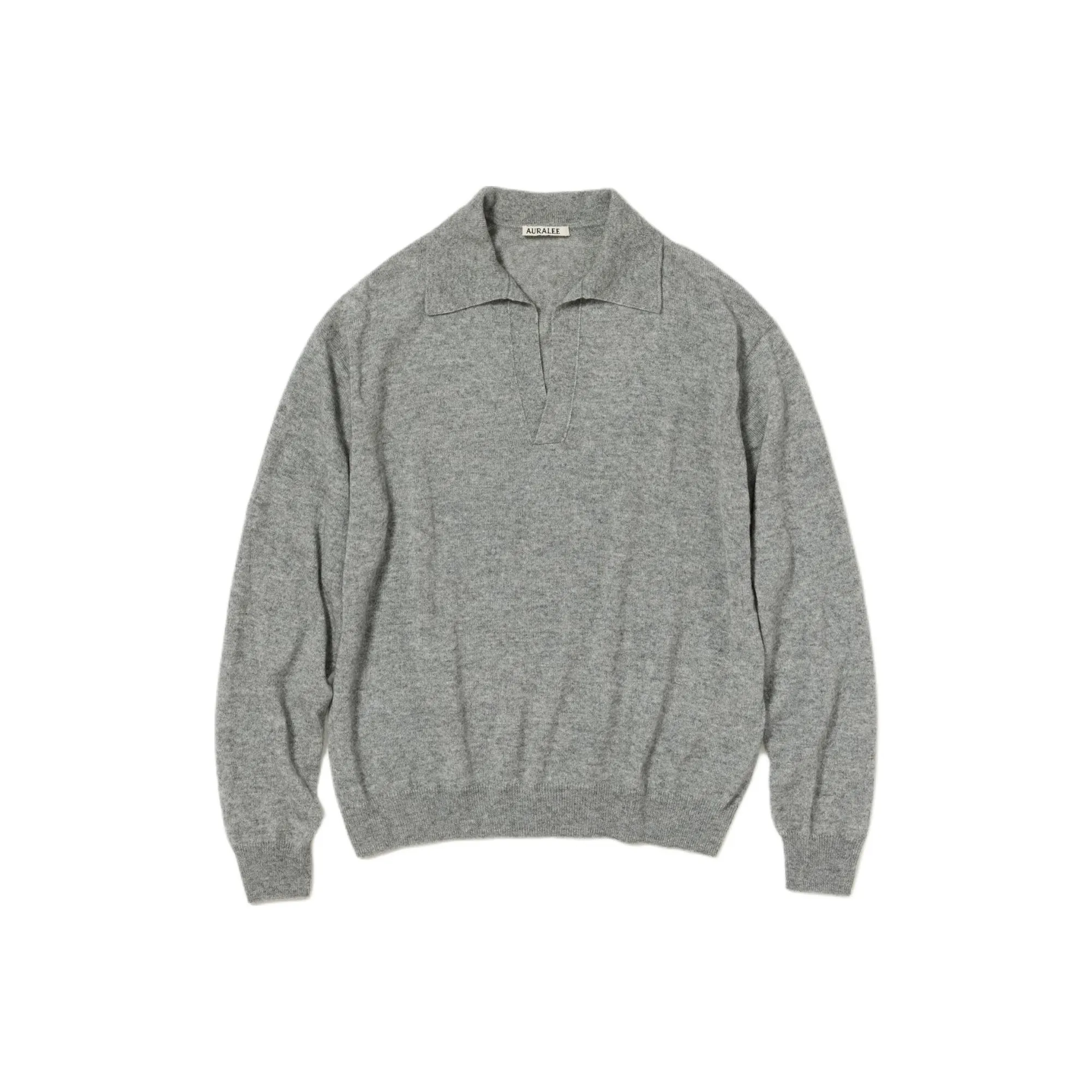 Auralee Super Fine Cashmere Silk Knit Skipper Polo 'Grey'