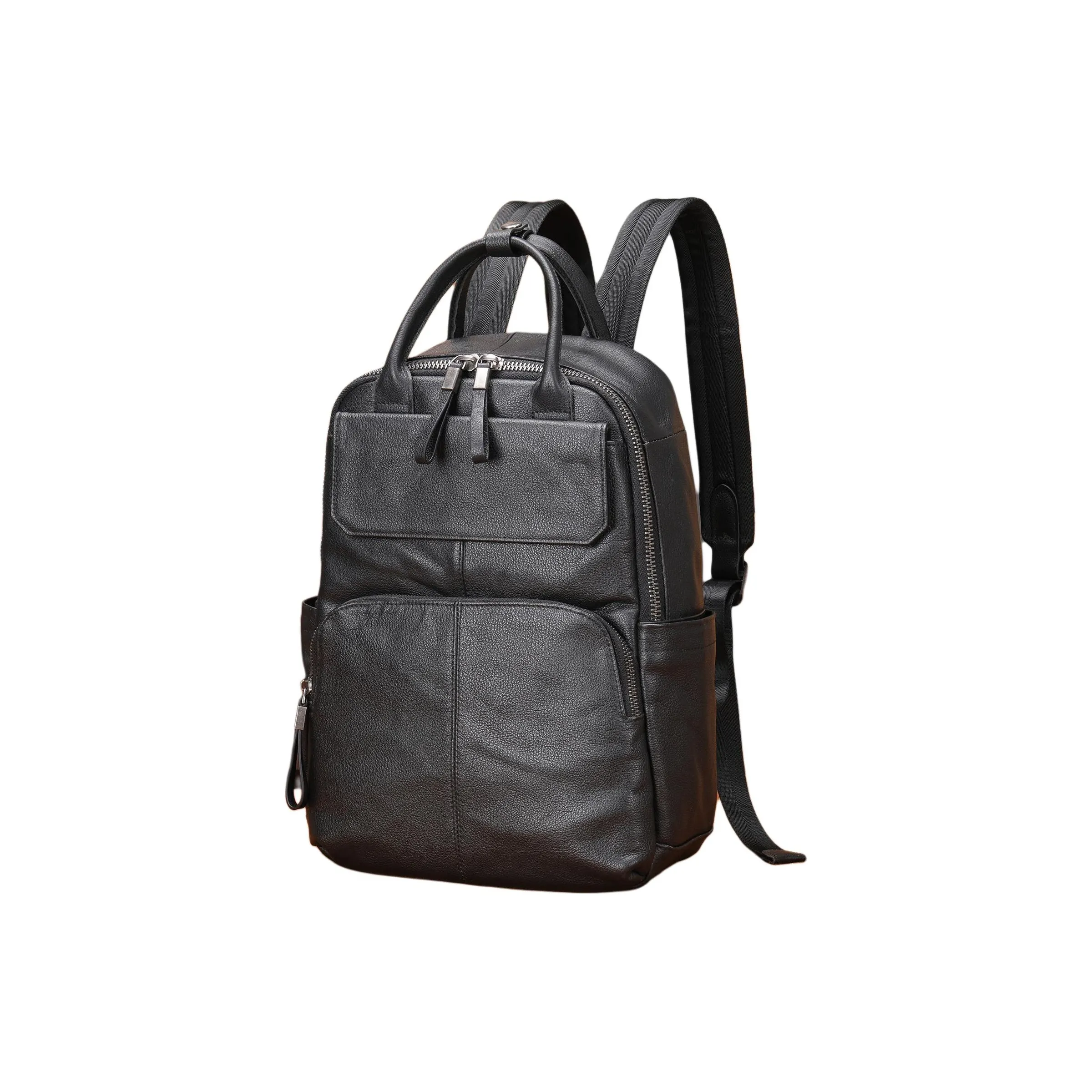 VIHUS Рюкзак из крупнозернистой текстуры коровьей кожи мужской черный коричневый