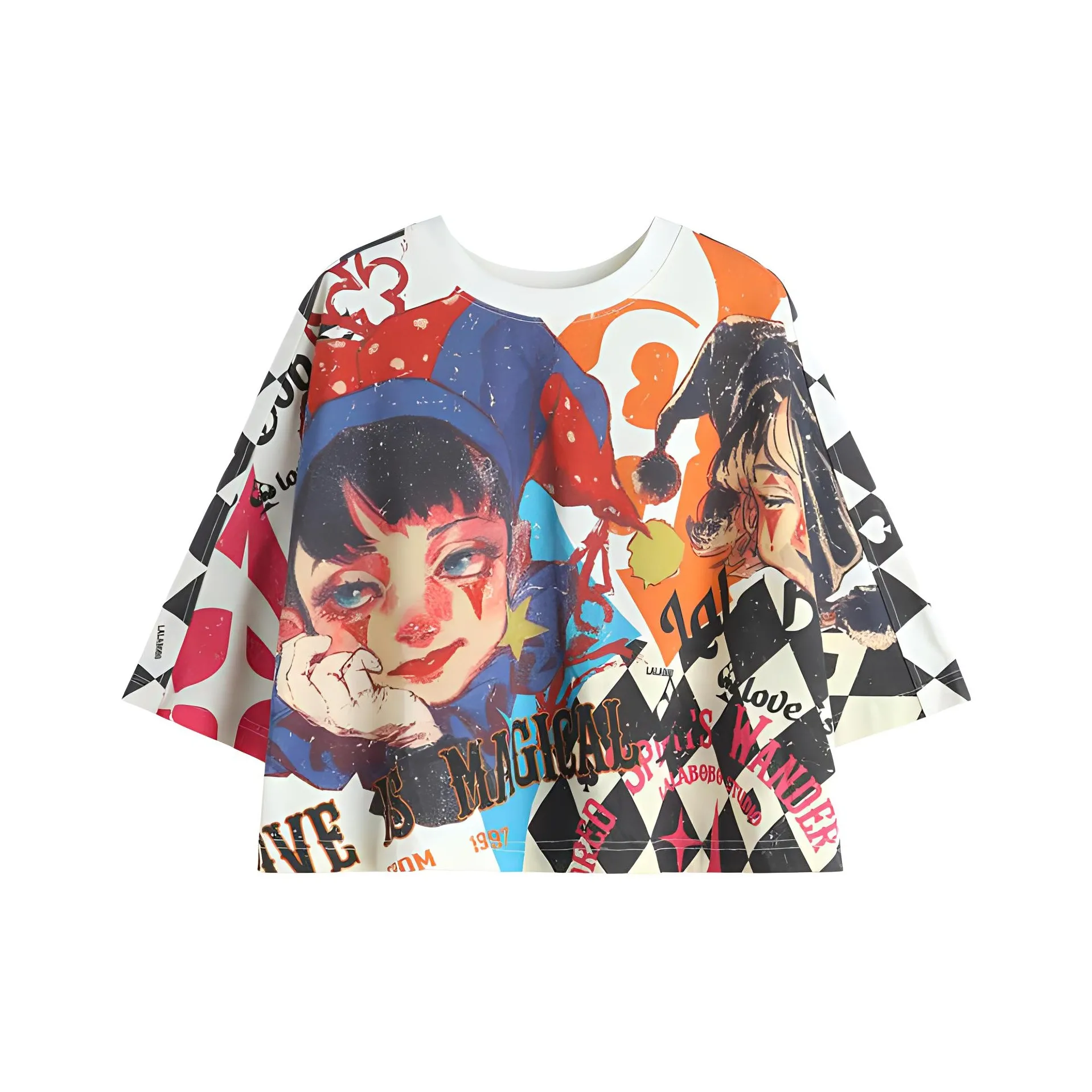 LALABOBO Стандартная футболка женский черный и белый ромб узор