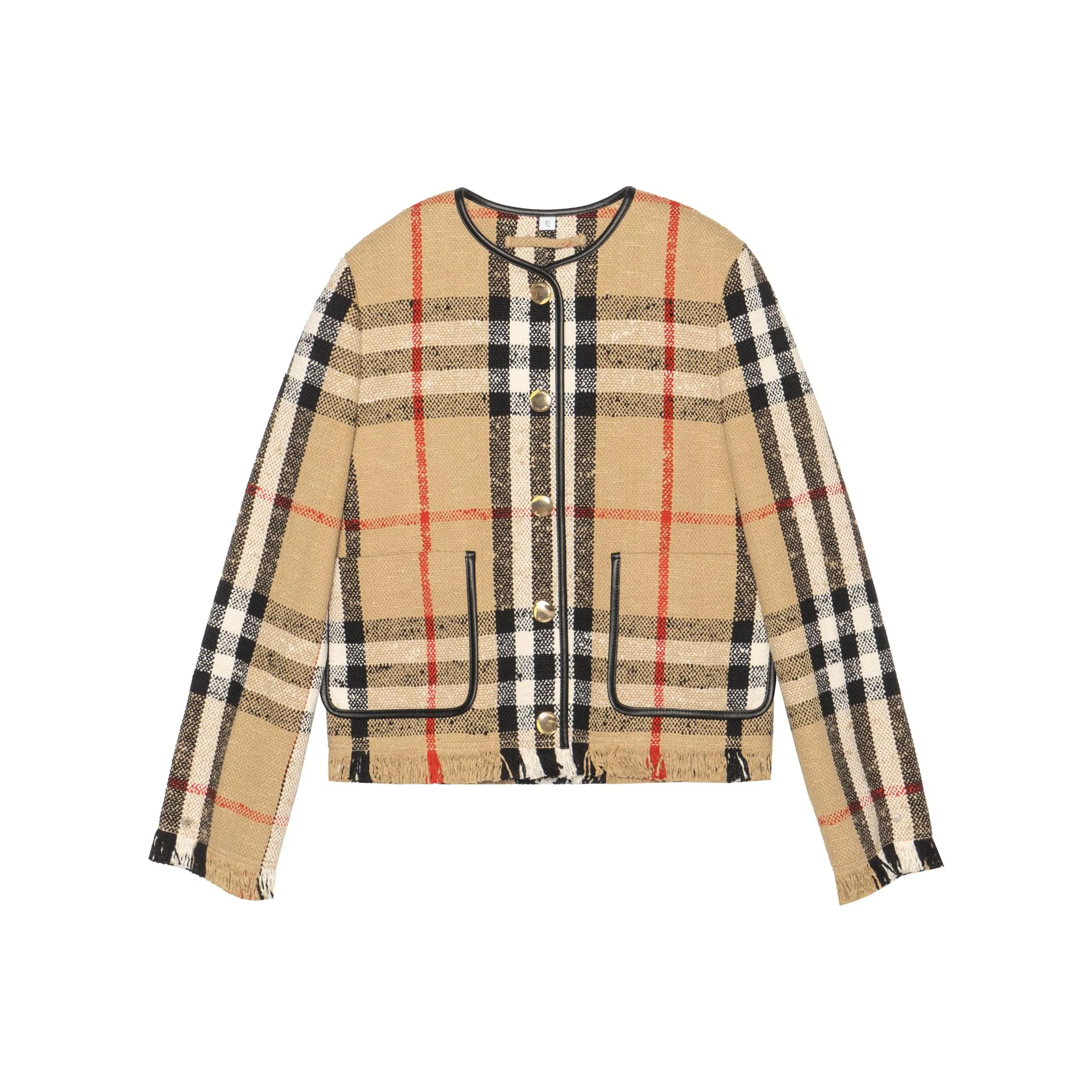 Burberry SS23 Checked Frayed Edge Tweed Jacket Brown
