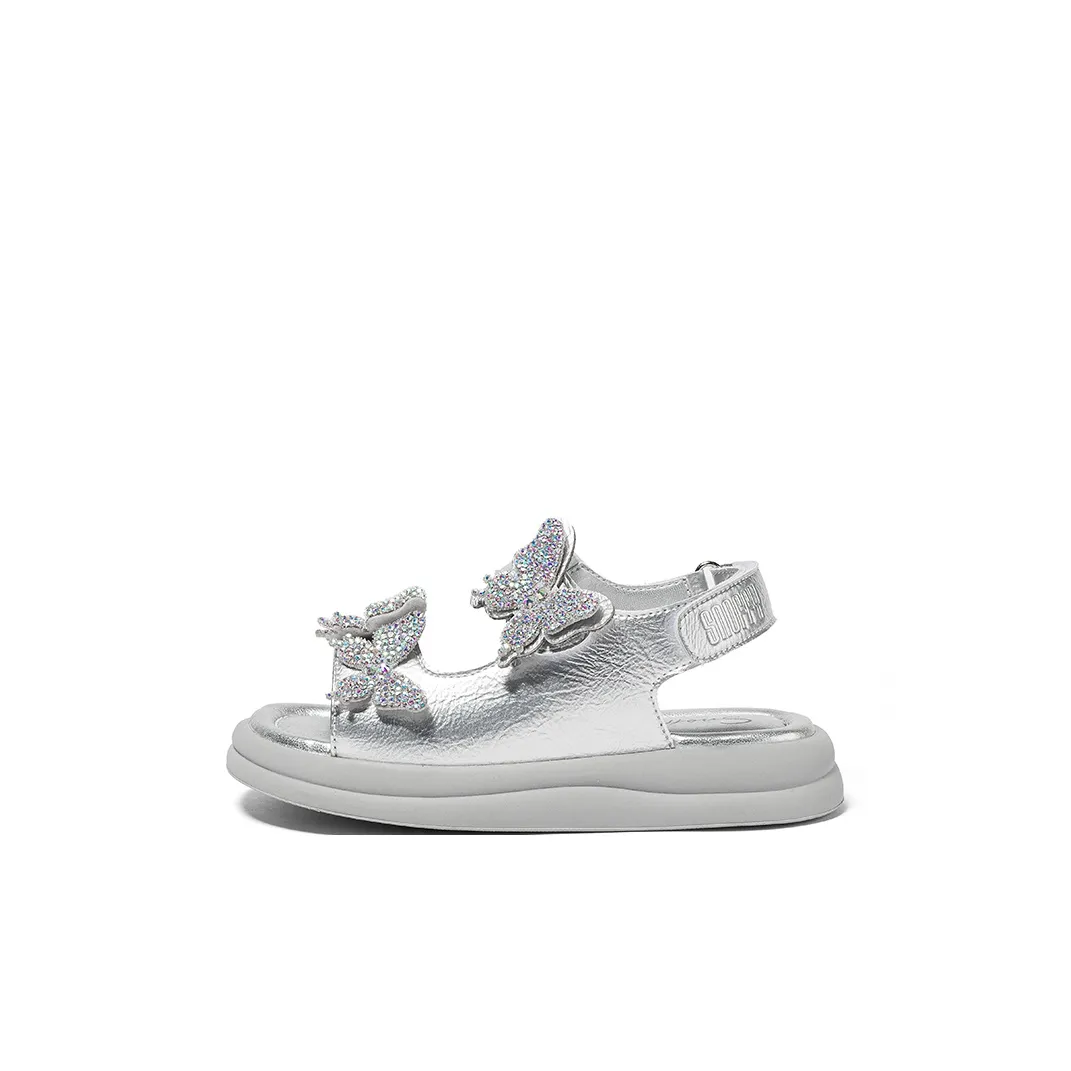 Snoffy Slip-resistant и дышащие детские сандалии серебряные с эффектом вспышки с бабочкой для детей