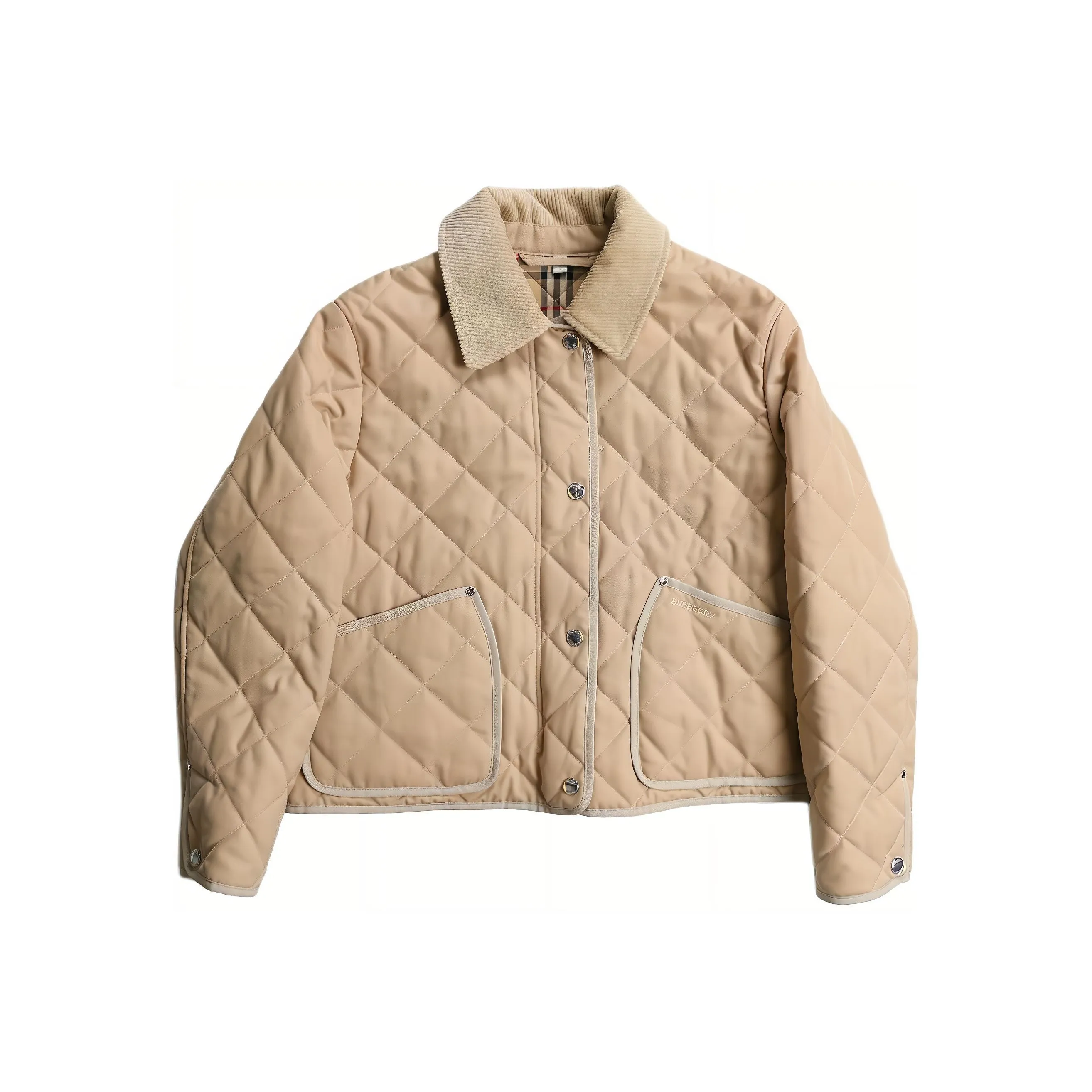 Burberry Check Wool Blend Quilted Jacket Soft Fawn