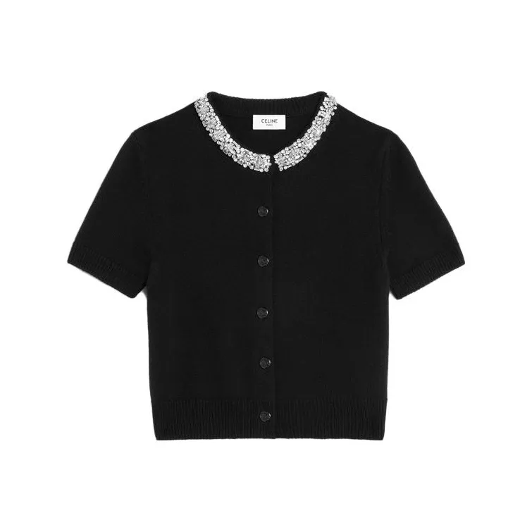 CELINE Embroidered Cropped Cardigan Top