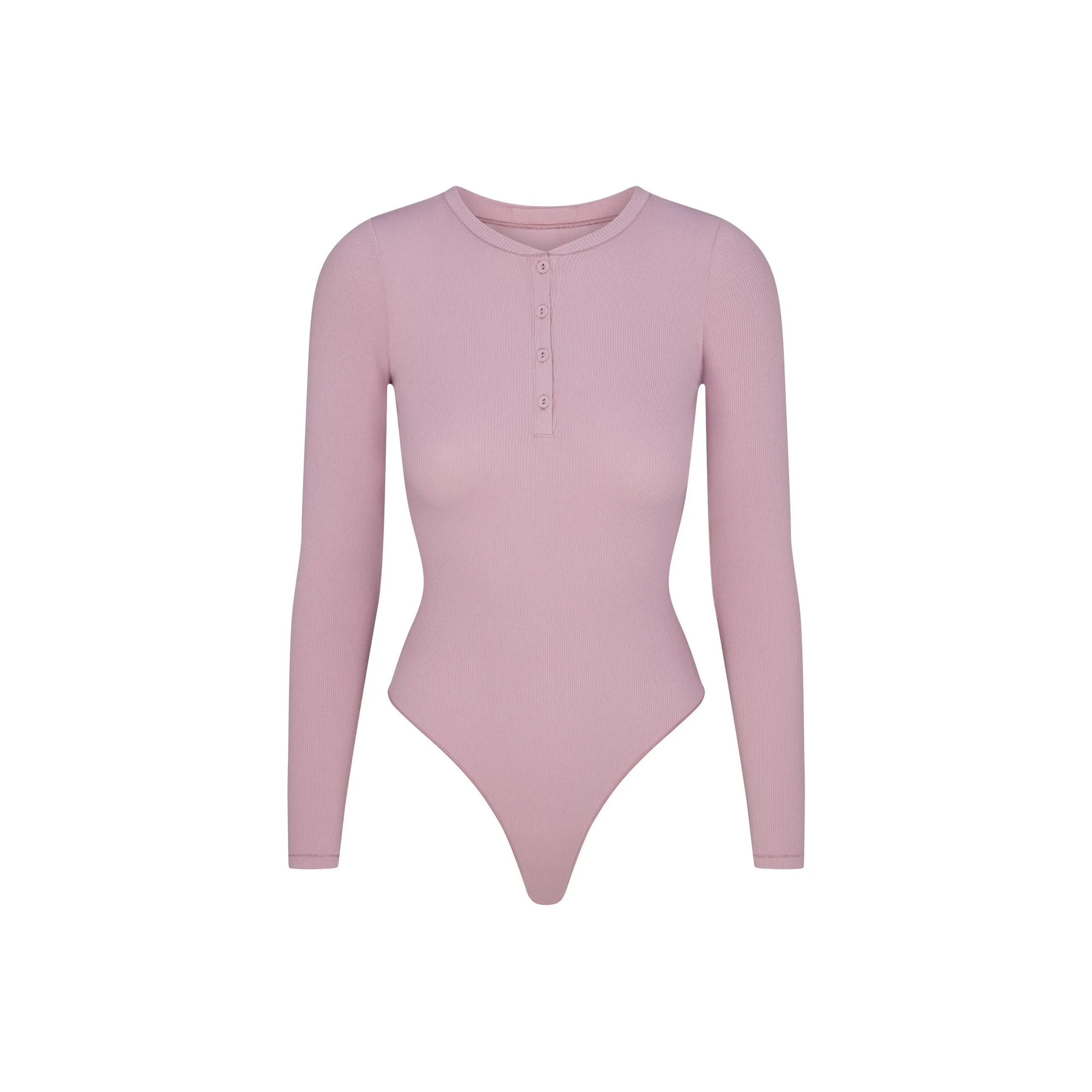 SKIMS FW24 Хлопок Rib Long Sleeve Henley Комбинезон Женские DUSK Nightfall Цвет