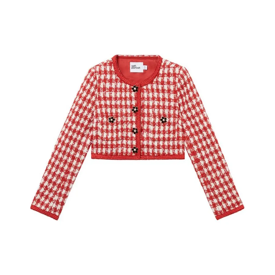 Self portrait Jacket Women's Christmas New Year Red Pink Plaid