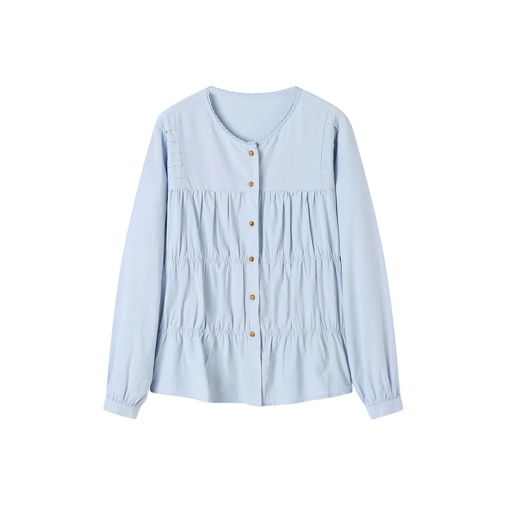 Корейский стиль рубашка женский светло-аква-синий