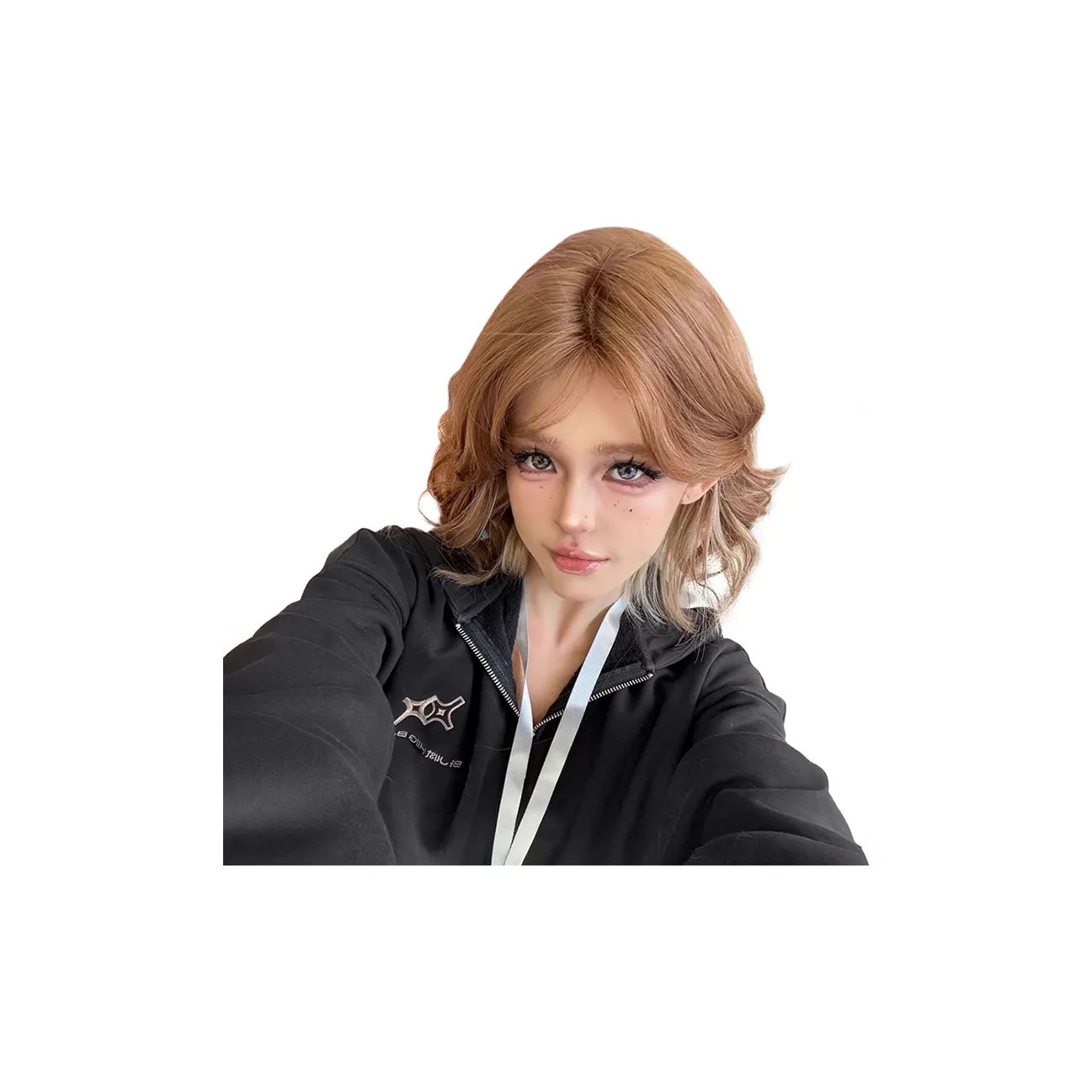 UMIFFA Золотисто-коричневый Highlights Шерстяной завиток Короткий Боб Женская Перука