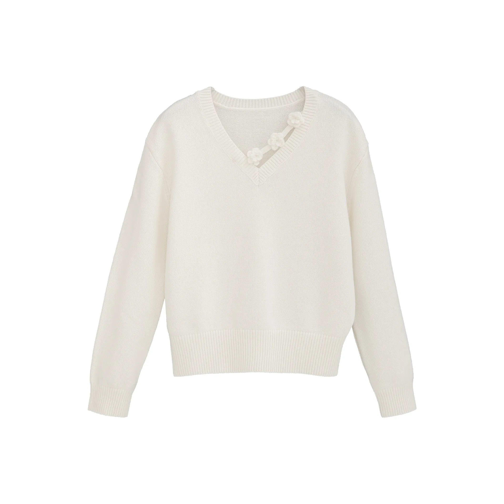 Fstudio Корейский стиль Lazy 100 Австралийская овечья шерсть V-образный вырез Топ Цветочный Вязаный Свитер Унисекс