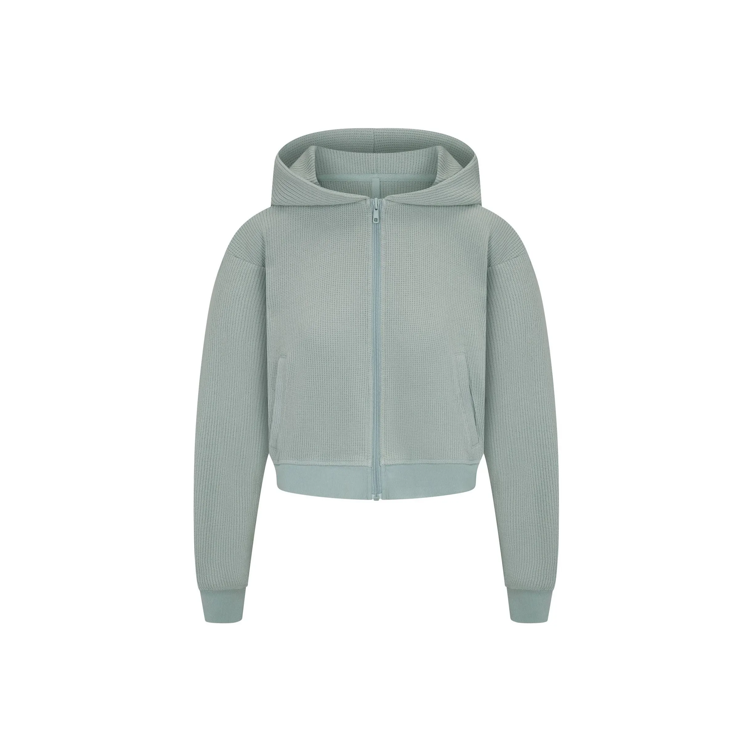 SKIMS FW24 HEAVY WAFFLE CROPPED ZIP UP HOODIE Sweatshirt Women's VAPOR/Steam Color