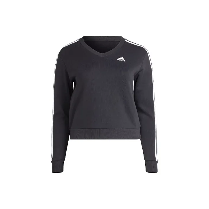 adidas Women's Essentials 3-Stripes V-Neck Sweatshirt Black