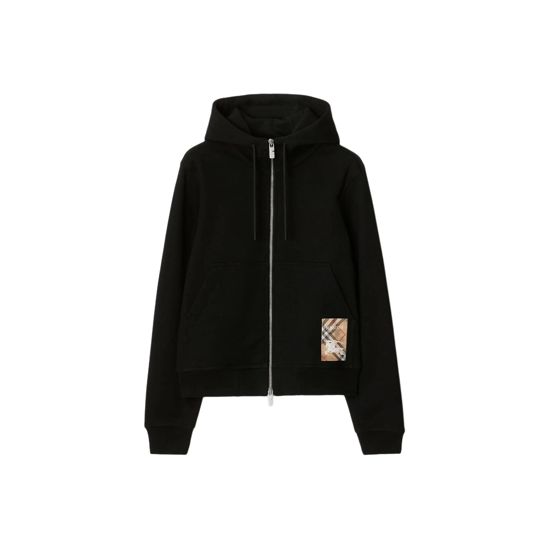 Burberry Check Label Zip Up Drawstring Hoodie