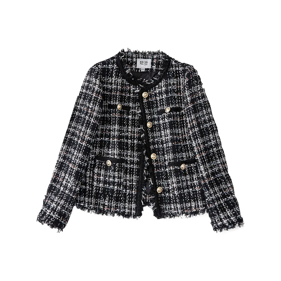 TOUCH Пуховик Женские Черный с синим и белым квадратным узором