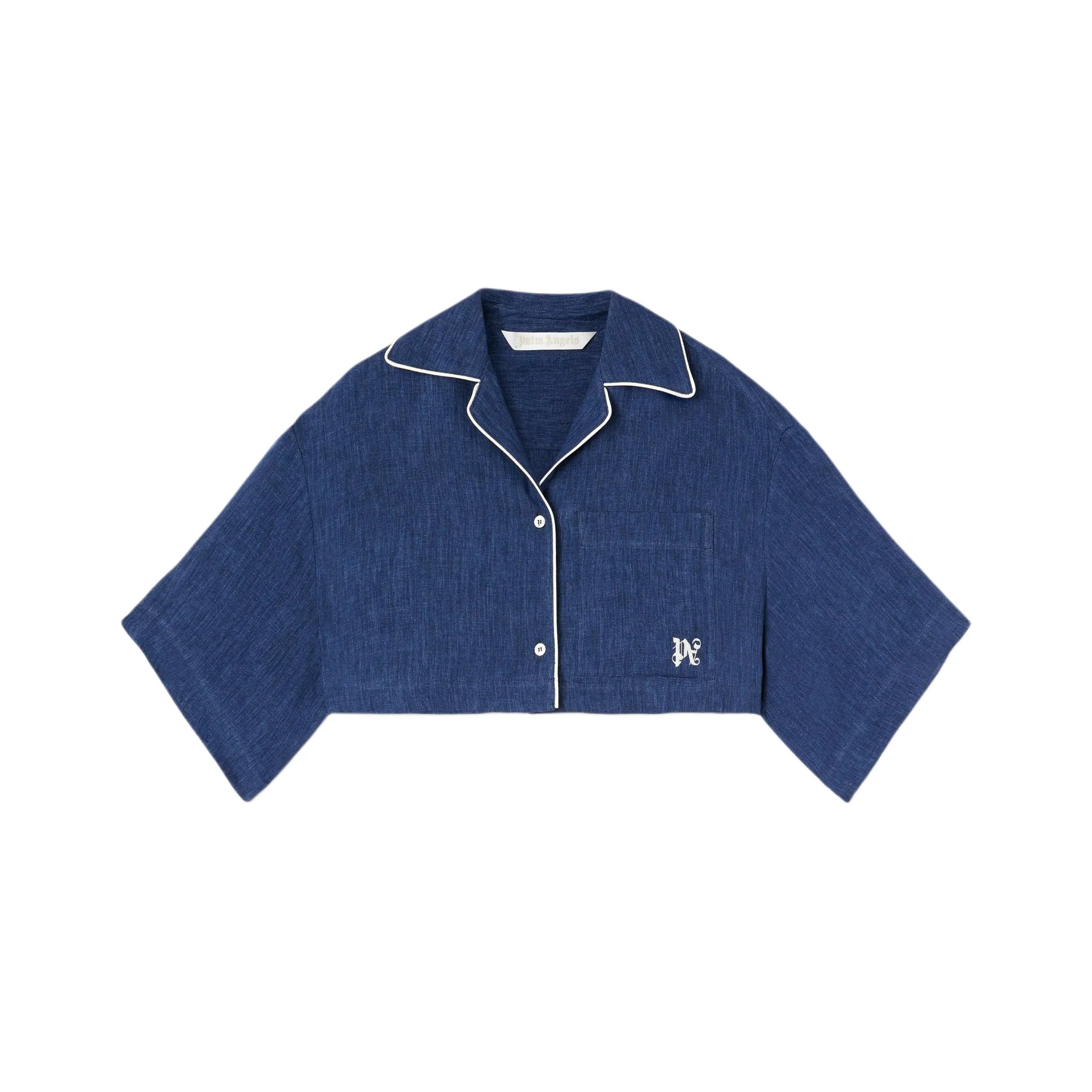 PALM ANGELS Monogram Embroidered Drop Shoulder Cropped Shirt