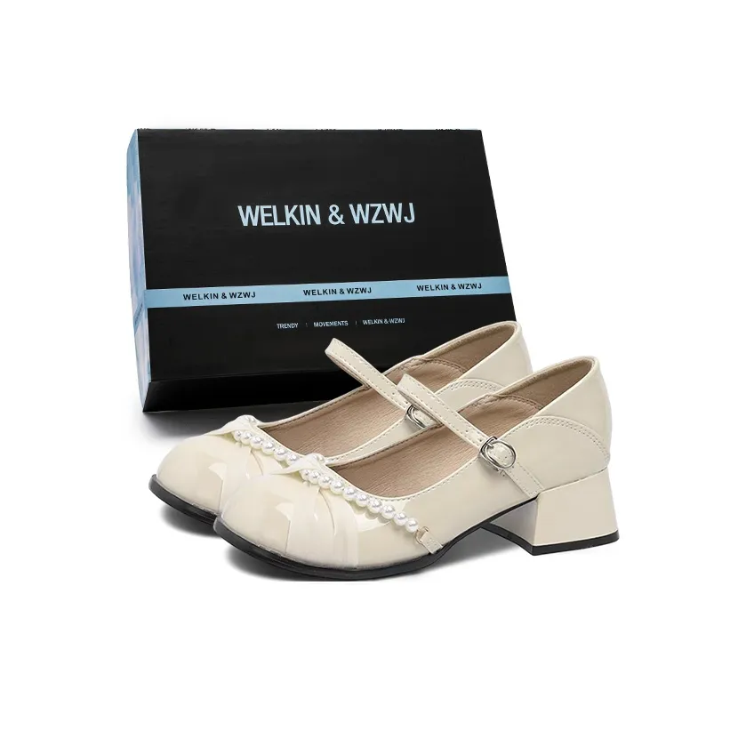 WELKIN WZWJ Грубый каблук Туфли Мэри Джейн Женские Абрикос