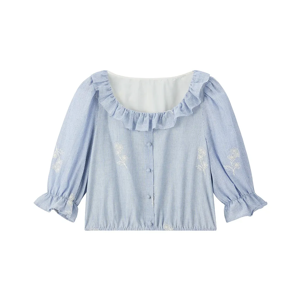 LEDIN Шифон Рубашка Женская Ледяной Залив Синий