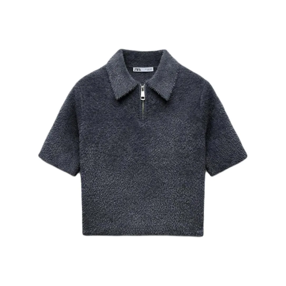 ZARA Поло Женское Темно-Серое