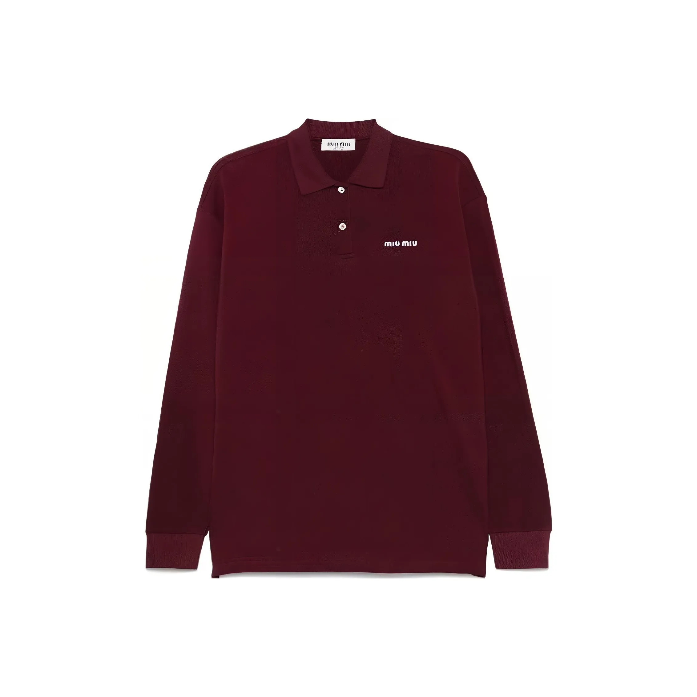 MIU MIU Logo Embroidered Piqué Long Sleeved Polo Shirt