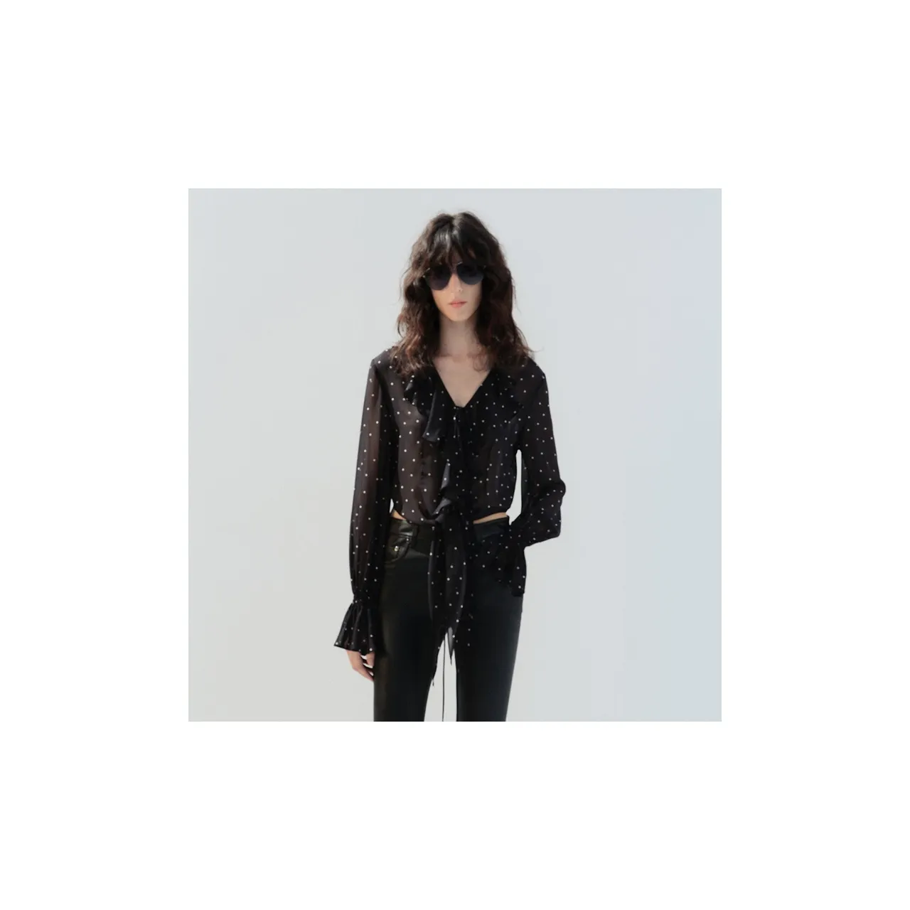 MO&CO Shirts Women's Black White Polka Dot