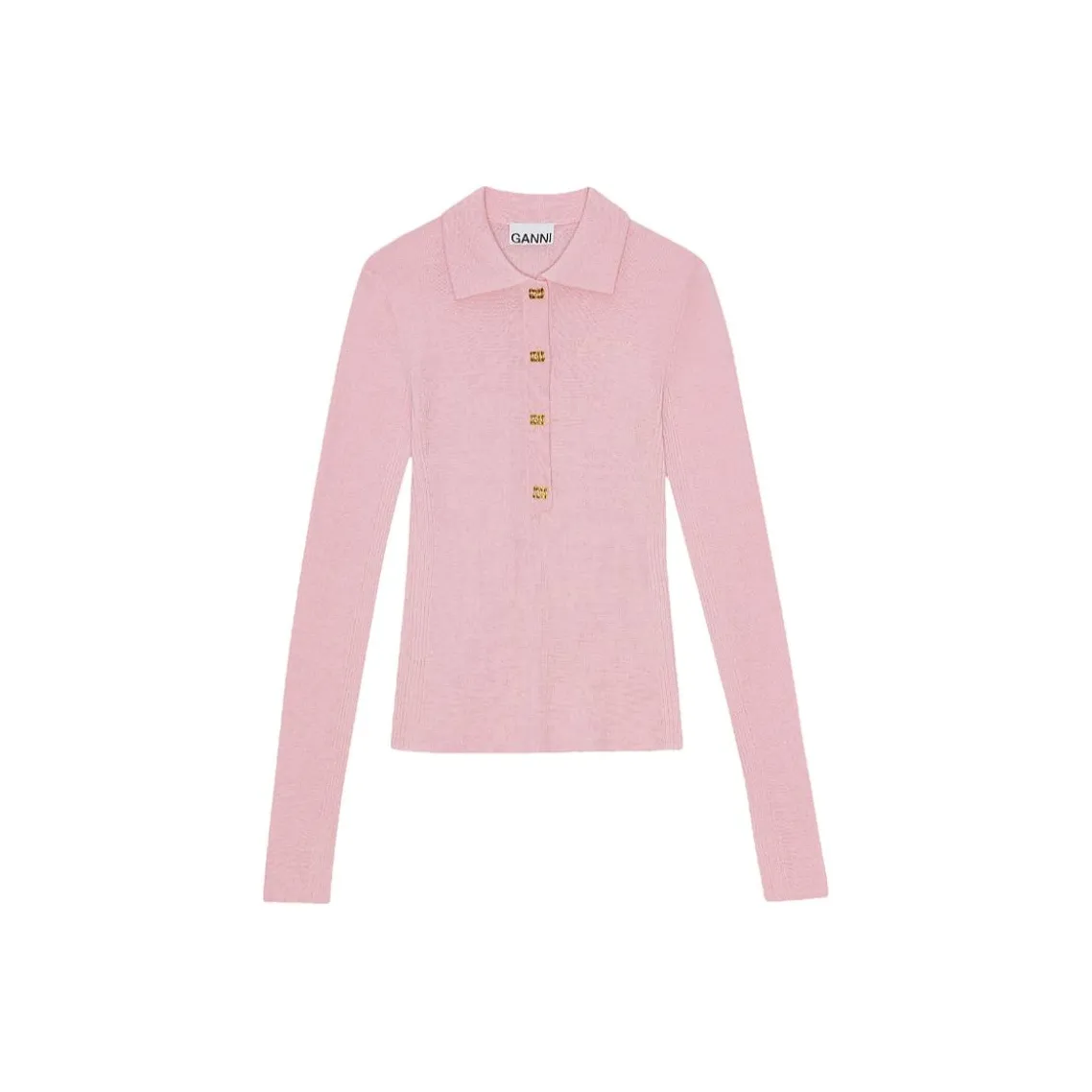 GANNI Long-Sleeved Knitted Polo Top