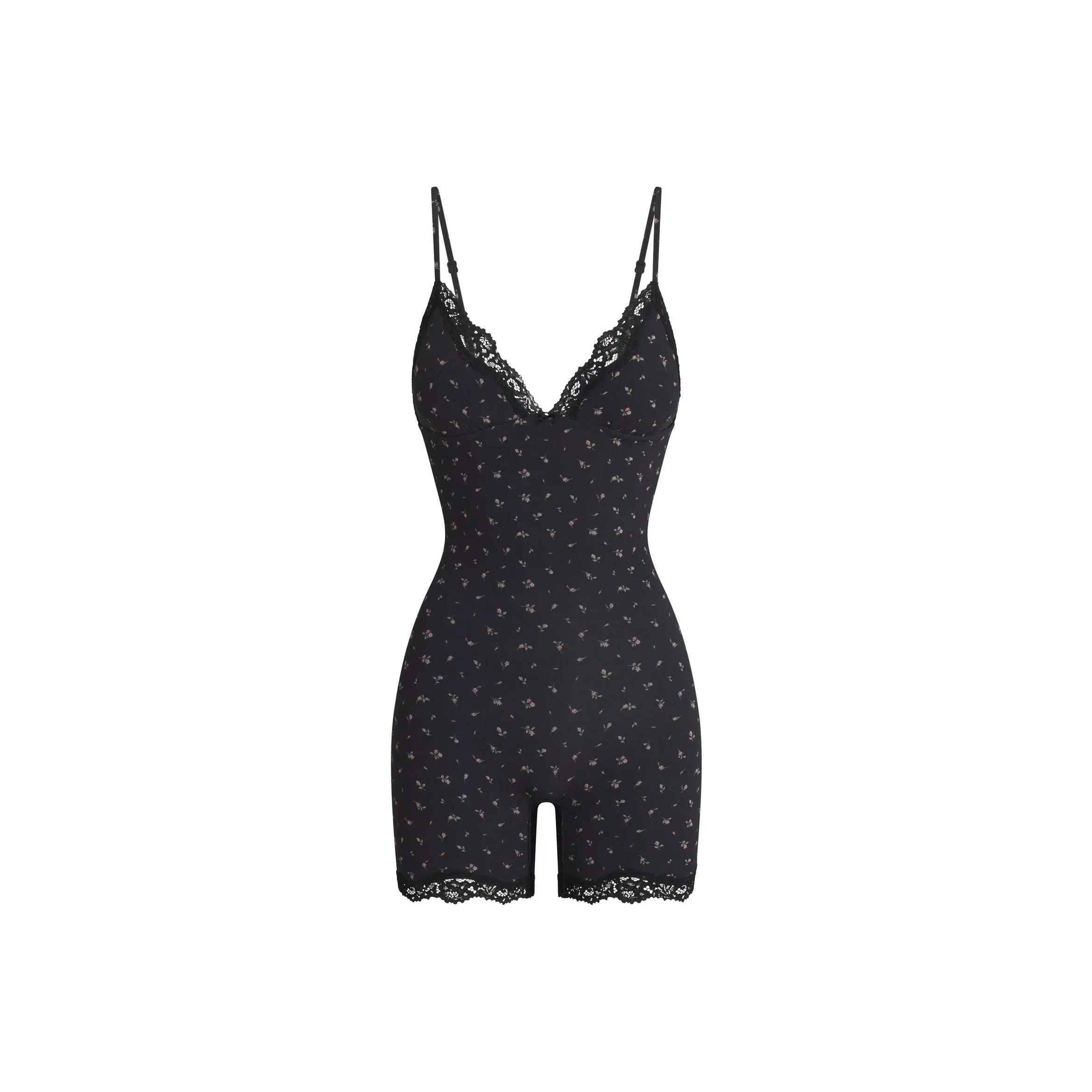 SKIMS FW24 FITS EVERYBODY LACE TRIANGLE ONESIE Bodysuits Women's ONYX ROSEBUD PRINT/Agate Rose Lily Print