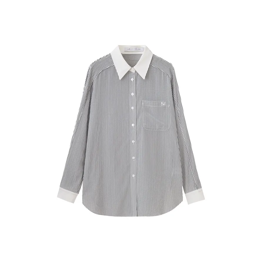 SHUIYUNJIAN Рубашка Женская Темно-синяя Полосатая