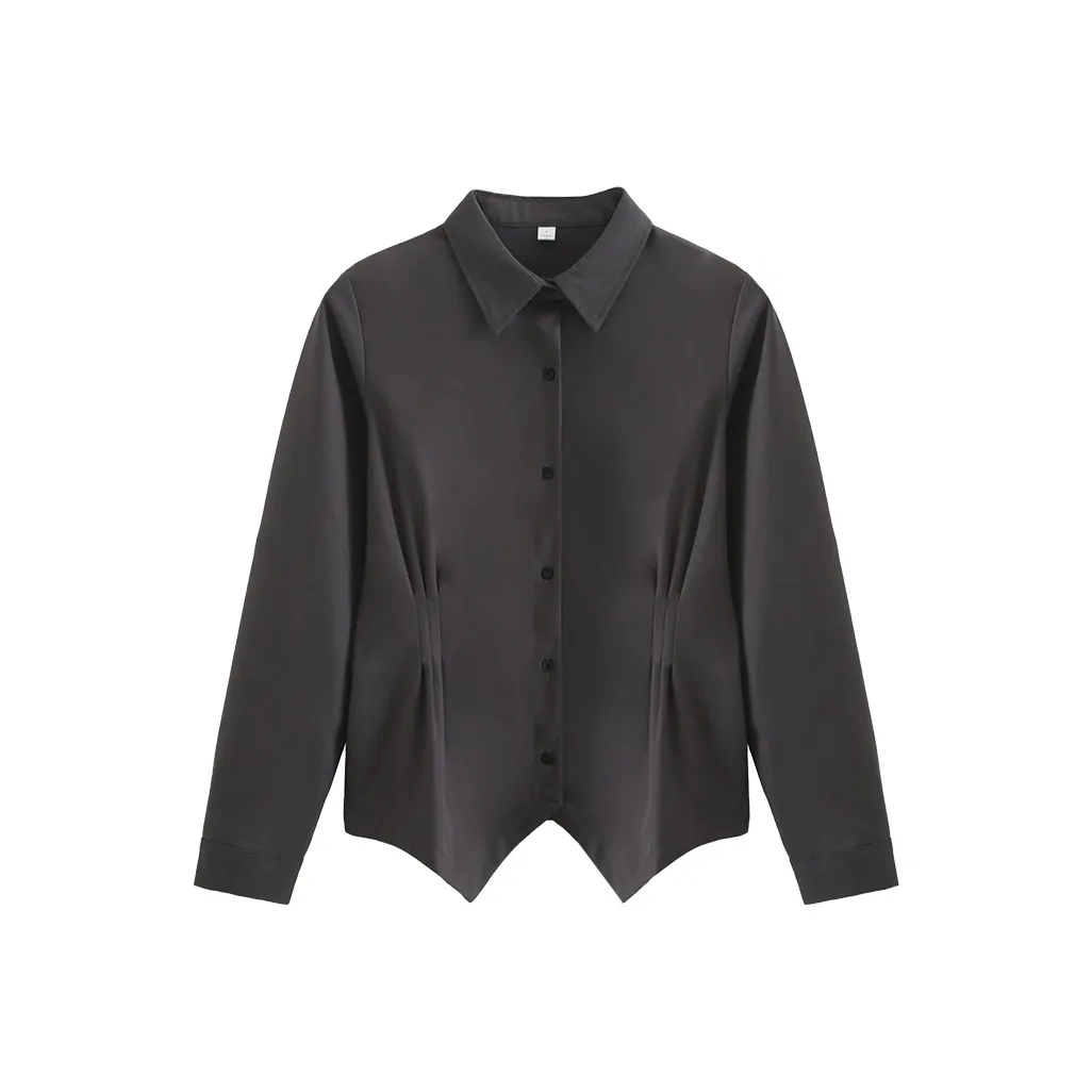 SHENBEI JK Серый с утяжкой на талии, длинные рукава + темно-ночной галстук, женские рубашки