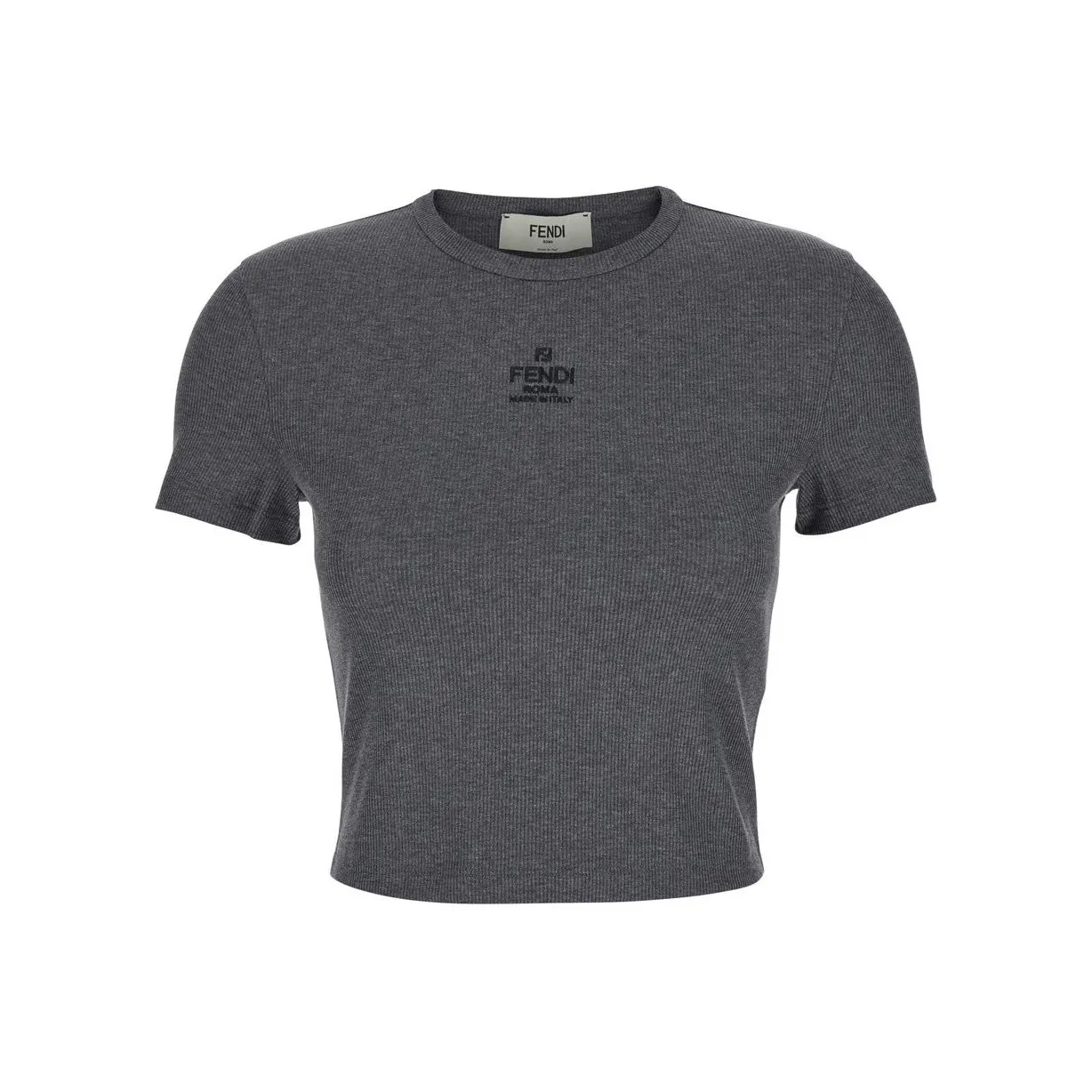 FENDI Logo Lettering Ribbed Cropped T Shirt
