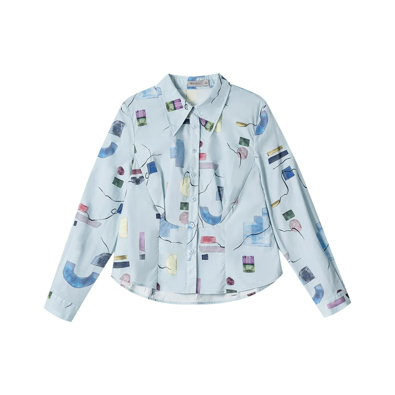 XIRAN Рубашка Женская Синяя с Геометрическим Принт