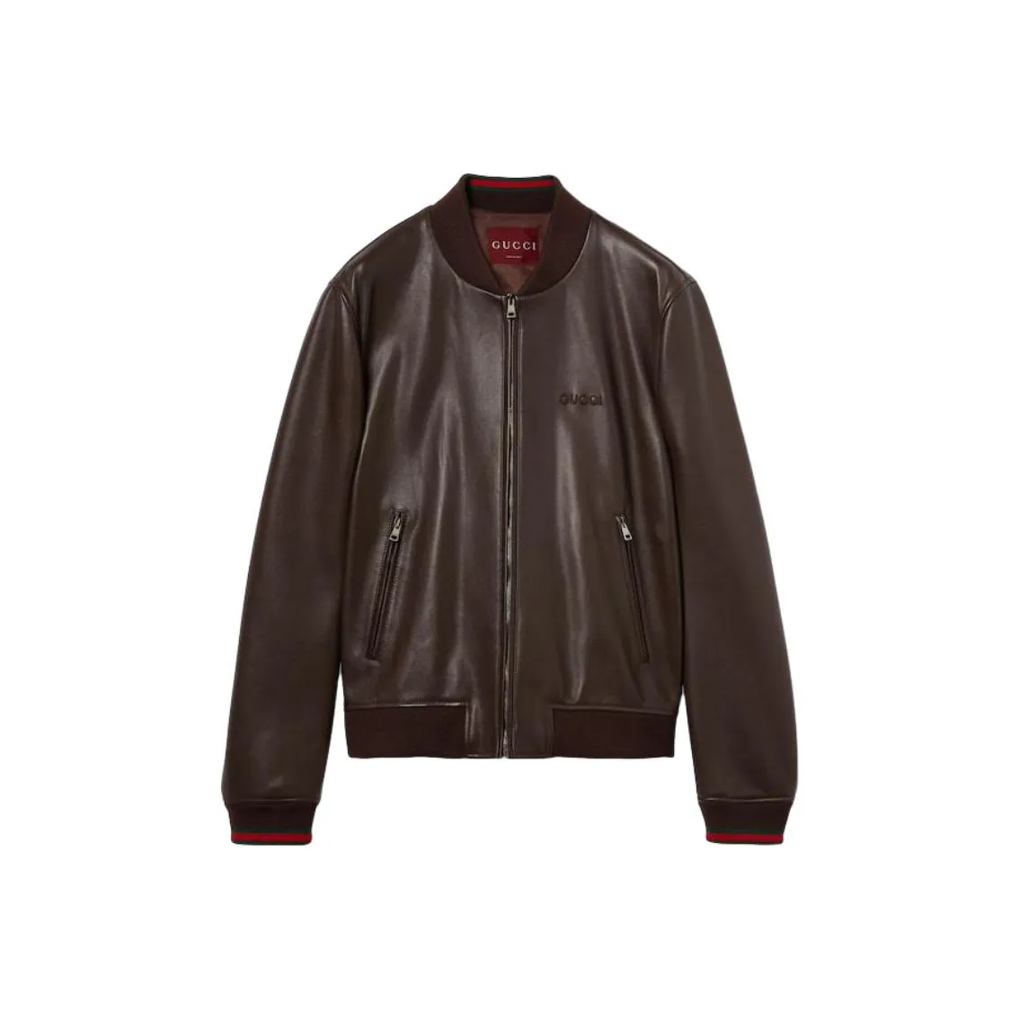 GUCCI Leather Bomber Jacket With Embroidery