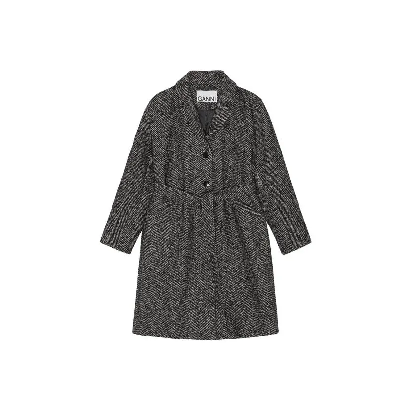 GANNI Tied Waist Mid Length Coat
