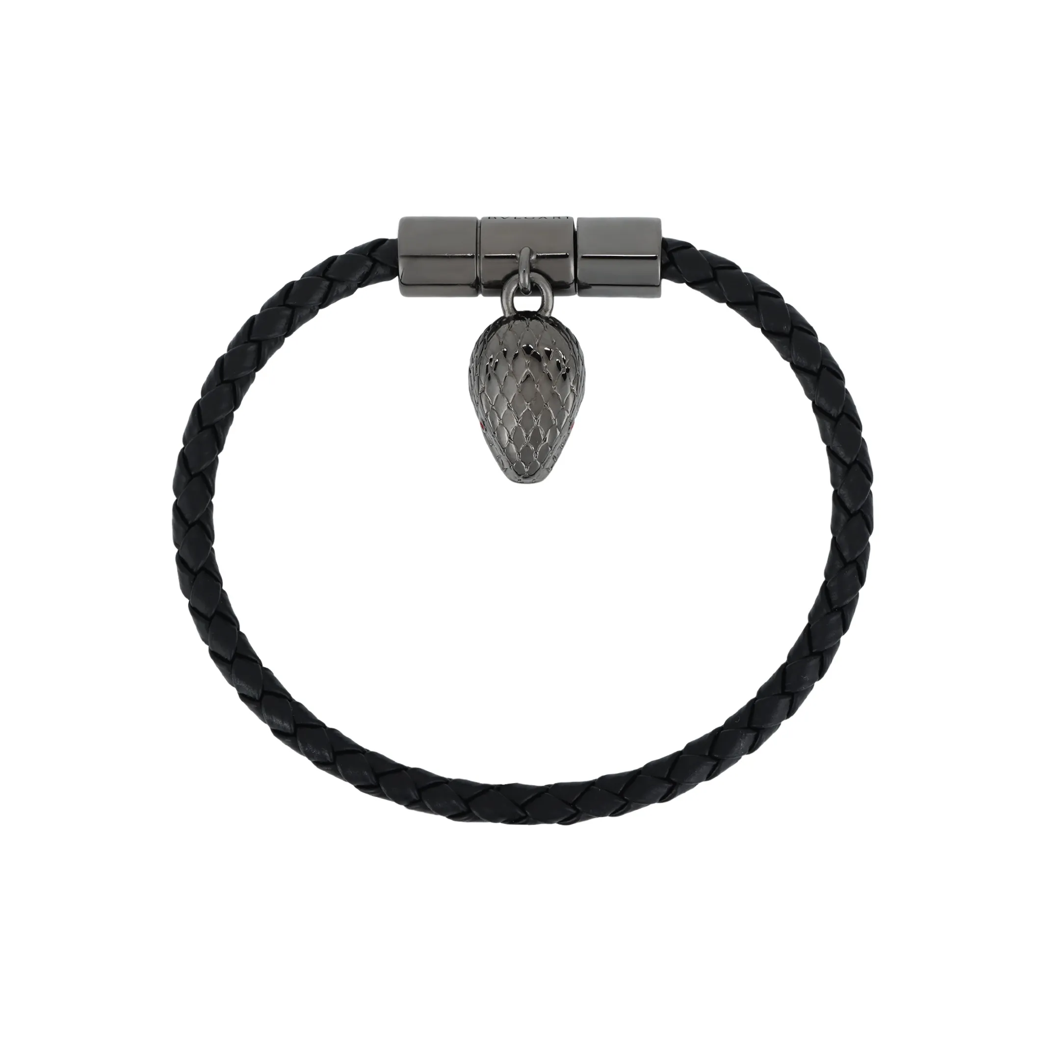 BVLGARI Calfskin Brass Enamel Bracelets Unisex Black