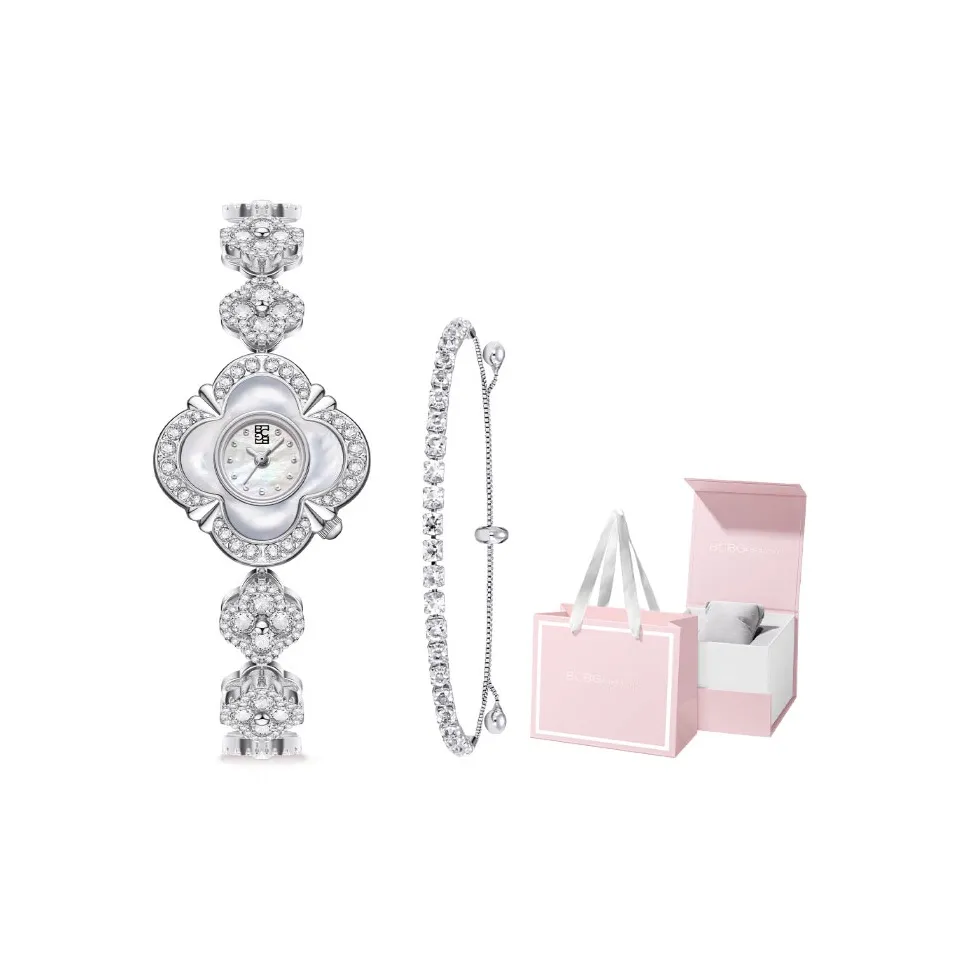 BCBGMAXAZRIA Fashion Full Rhinestones Lucky Peaceful Collection Вращающиеся Часы с Четырехлистным Кловером