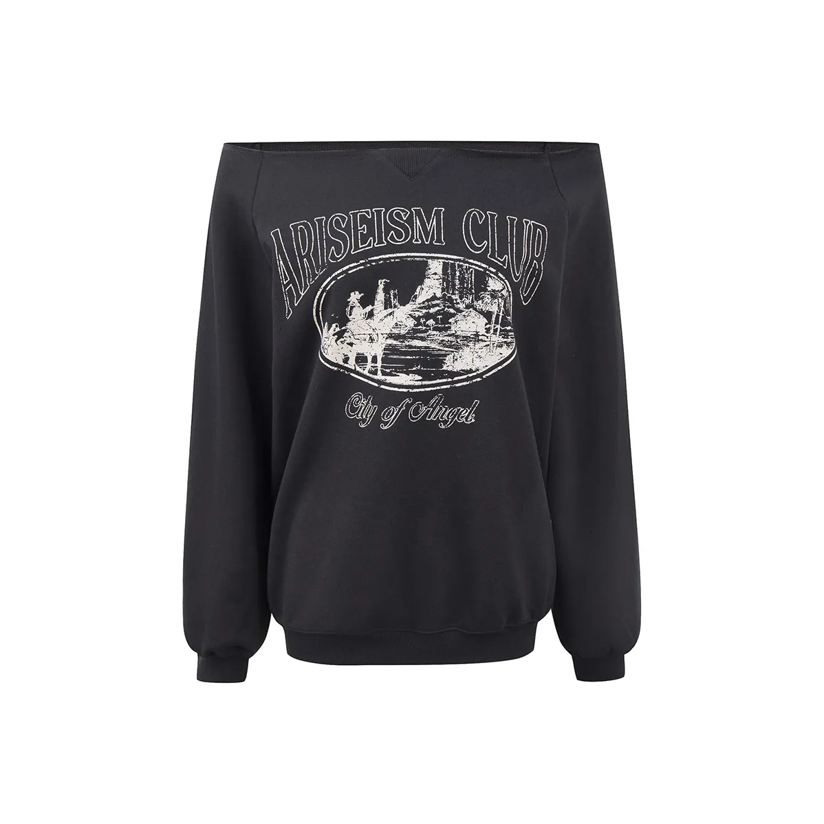 Ariseism Дизайн Принт Наклонное Плечо Пуловер Толстовка Новый Off The Плечо Топ Для ОСЕНИ И ЗИМЫ Женский