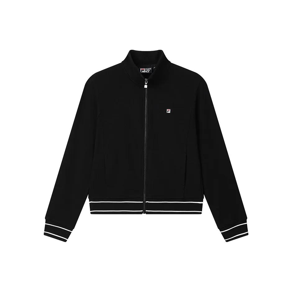 FILA Knitted Fabric Long Sleeved Coat Women's Jet Black