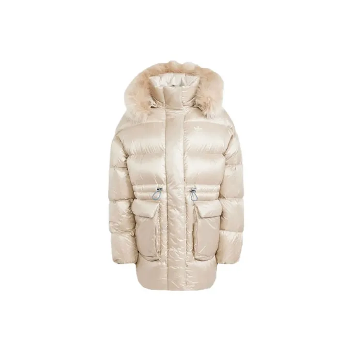 Adidas Originals PUFFED Long Fur Jacket Down Jacket Women's Light Khaki
