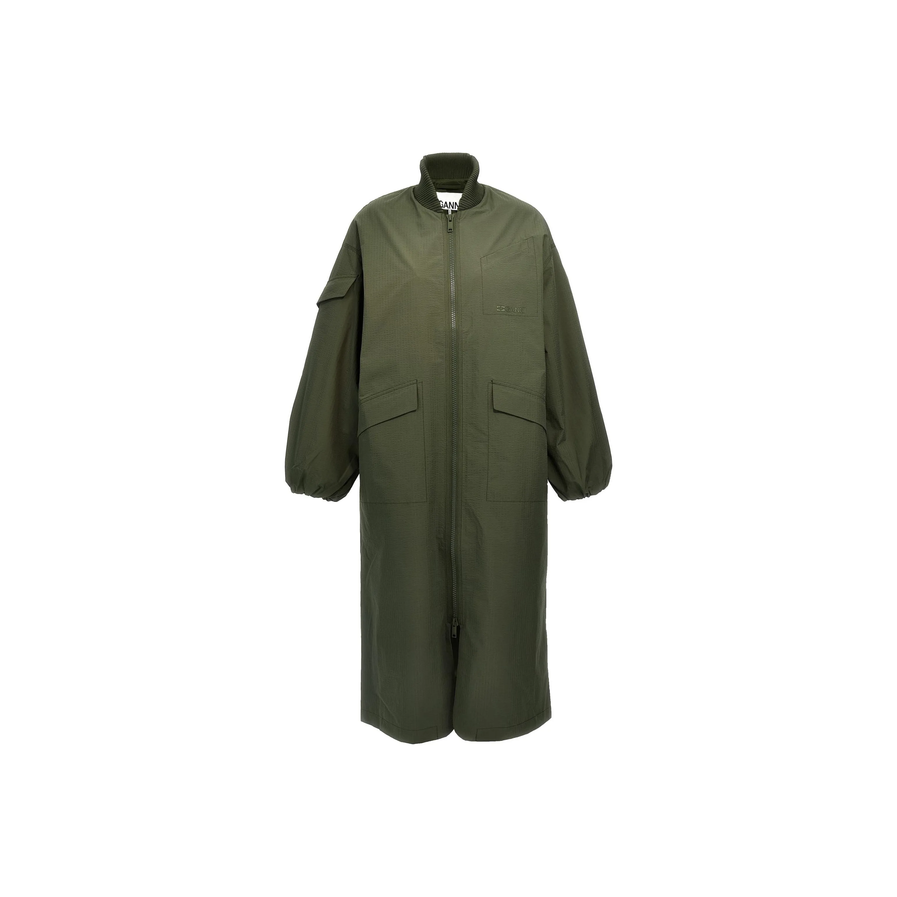 GANNI Tech Seersucker Oversized Shell Coat
