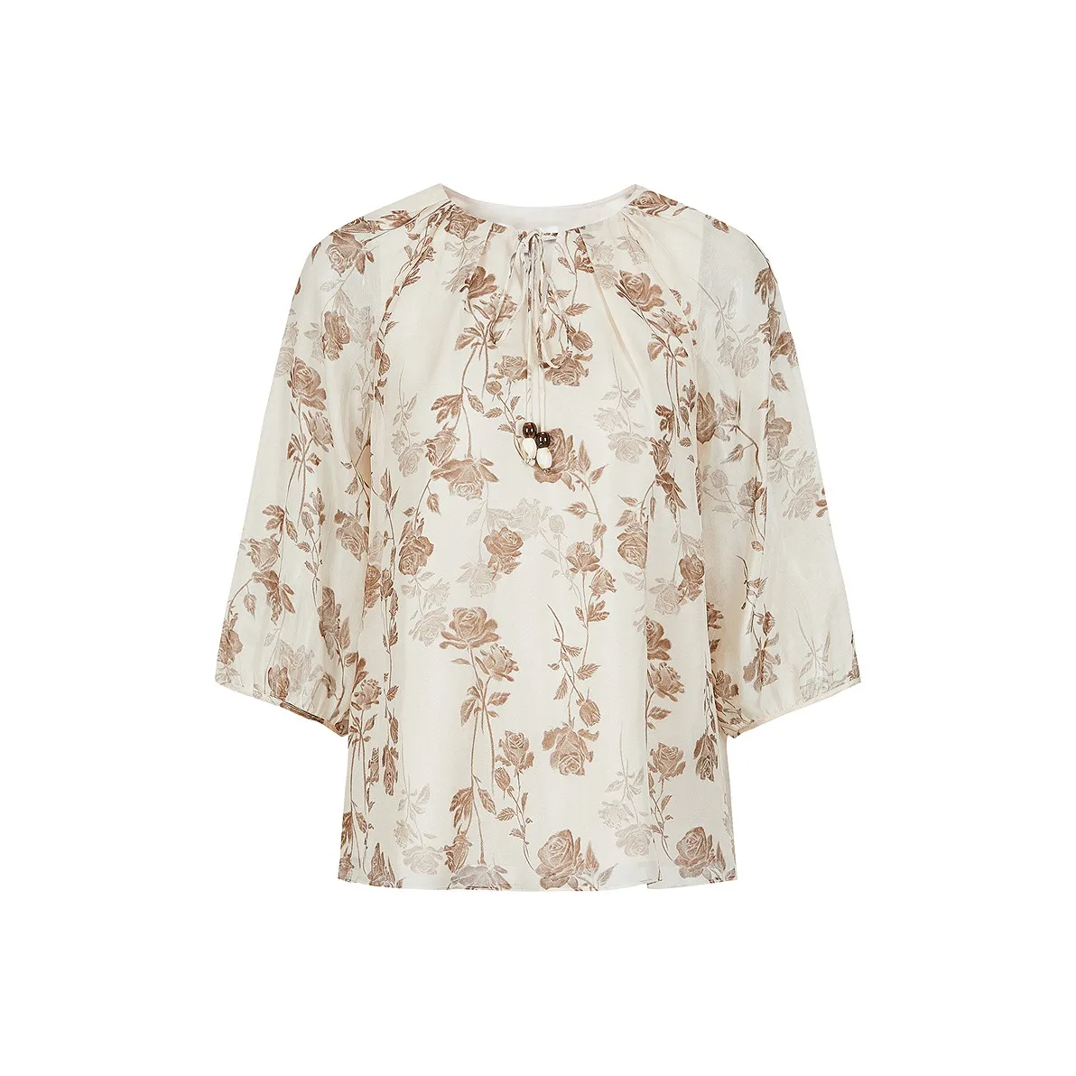 JZ. ANNAKRO Шифон Рубашка Женская Цветочный Абрикос