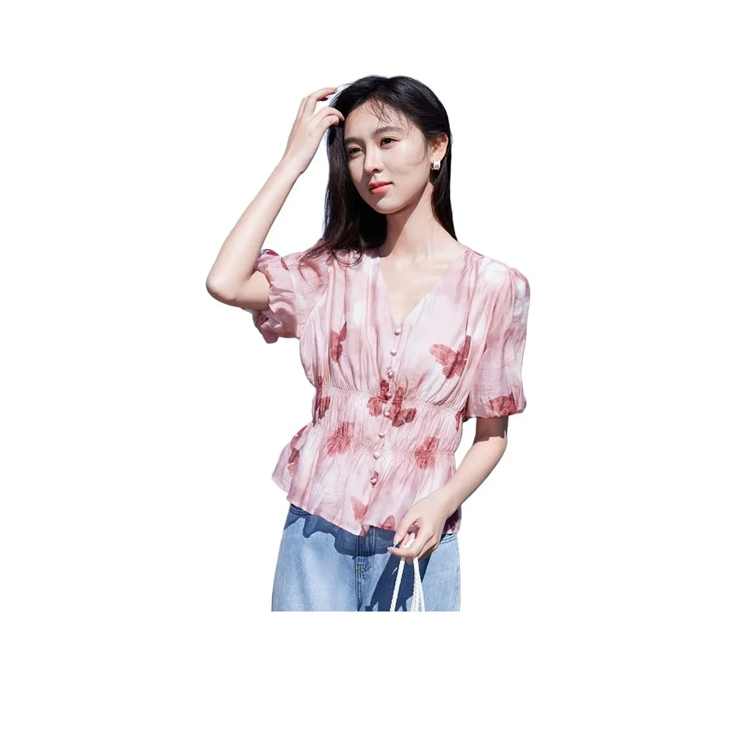 XIANGYING Шифон Рубашка Женская Розовая