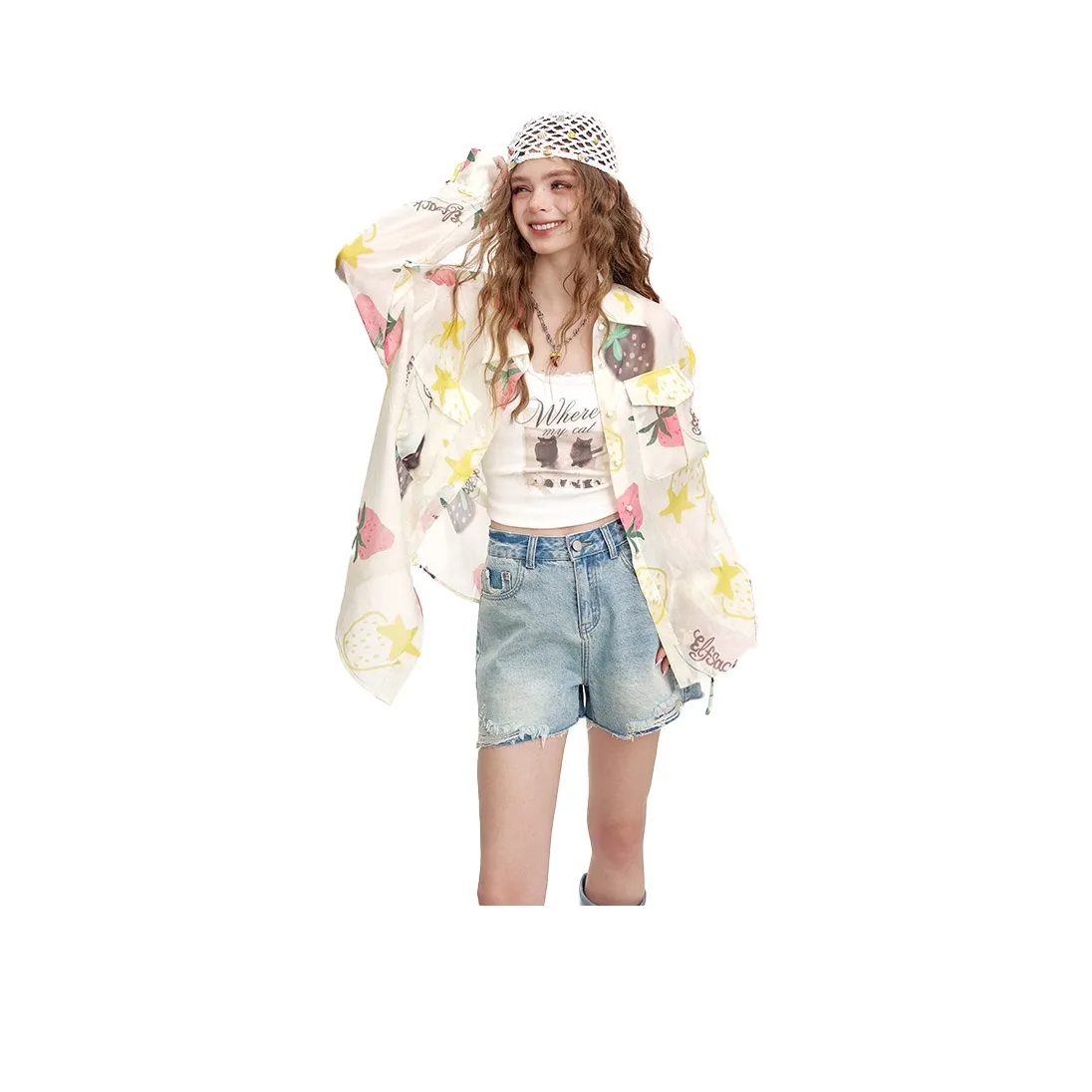 ELF SACK Shirts Women's Graffiti Holiday Yellow