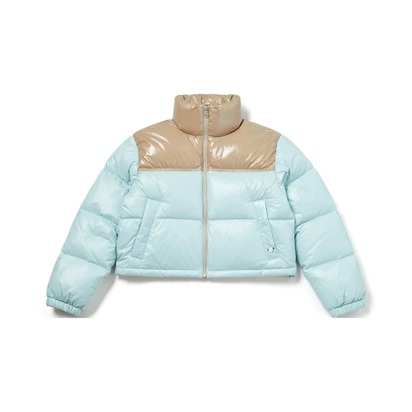 MARDI MERCREDI FW24 Укороченный пуховик Цветовой блок_Мята Пуховик Женский Мятно-зеленый Латте Коричневый