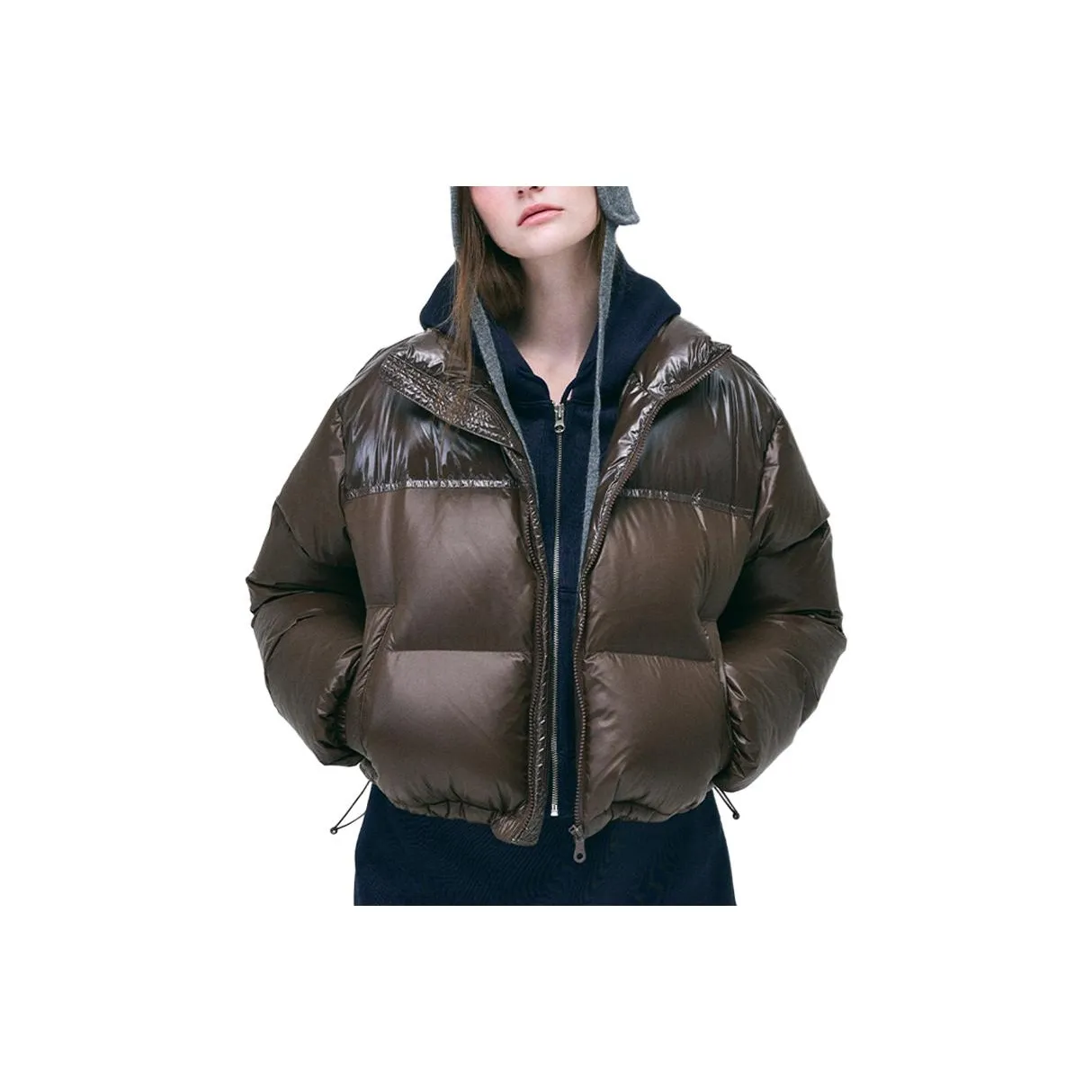 MARDI MERCREDI FW24 CROPPED DOWN JACKET COLOR BLOCK_BROWN Down Jacket Korean Style Women's Brown