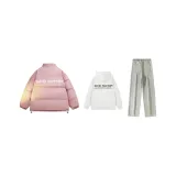 핑크 면 재킷 + 화이트 + 옐로우 머드 팬츠