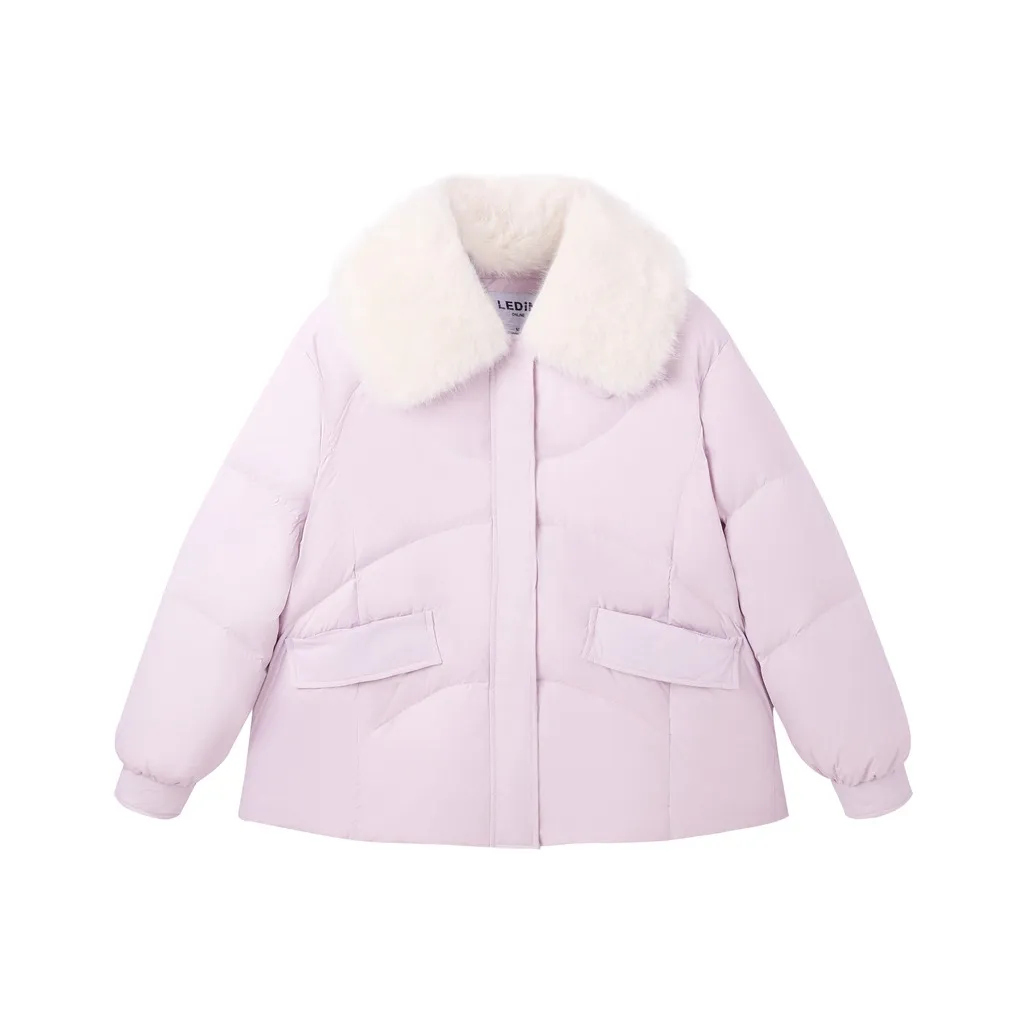 LEDIN Пуховик Женские Цветочный Дизайн Туманно-фиолетовый