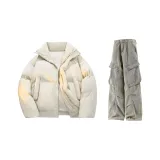 아이보리 코트 + 옐로우 머드 바지