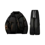 블랙 코트 + 블랙 워크웨어 바지