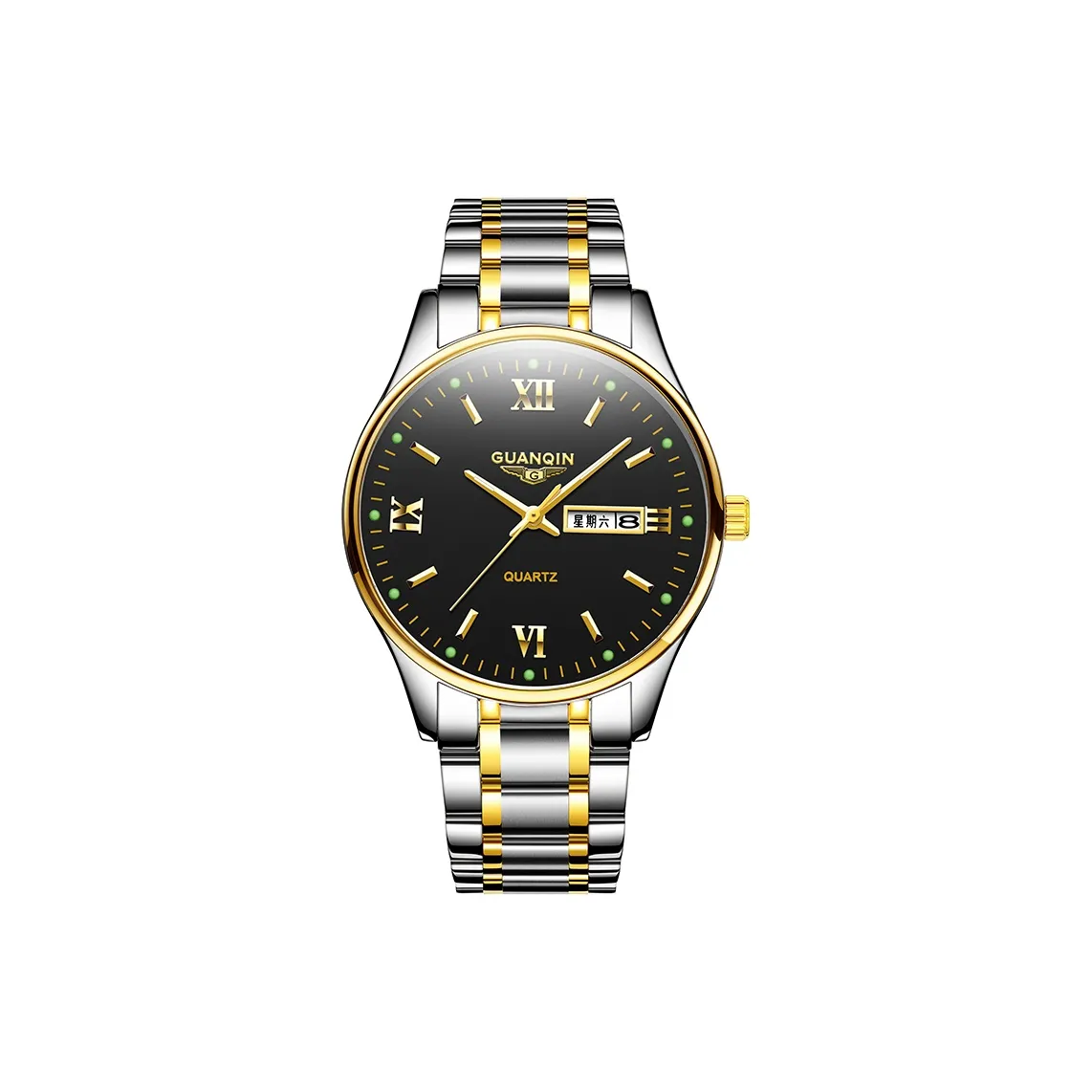 GUANQIN Luxury Time Collection Кварцевый механизм нержавеющая сталь ремешок часы черный циферблат мужские часы