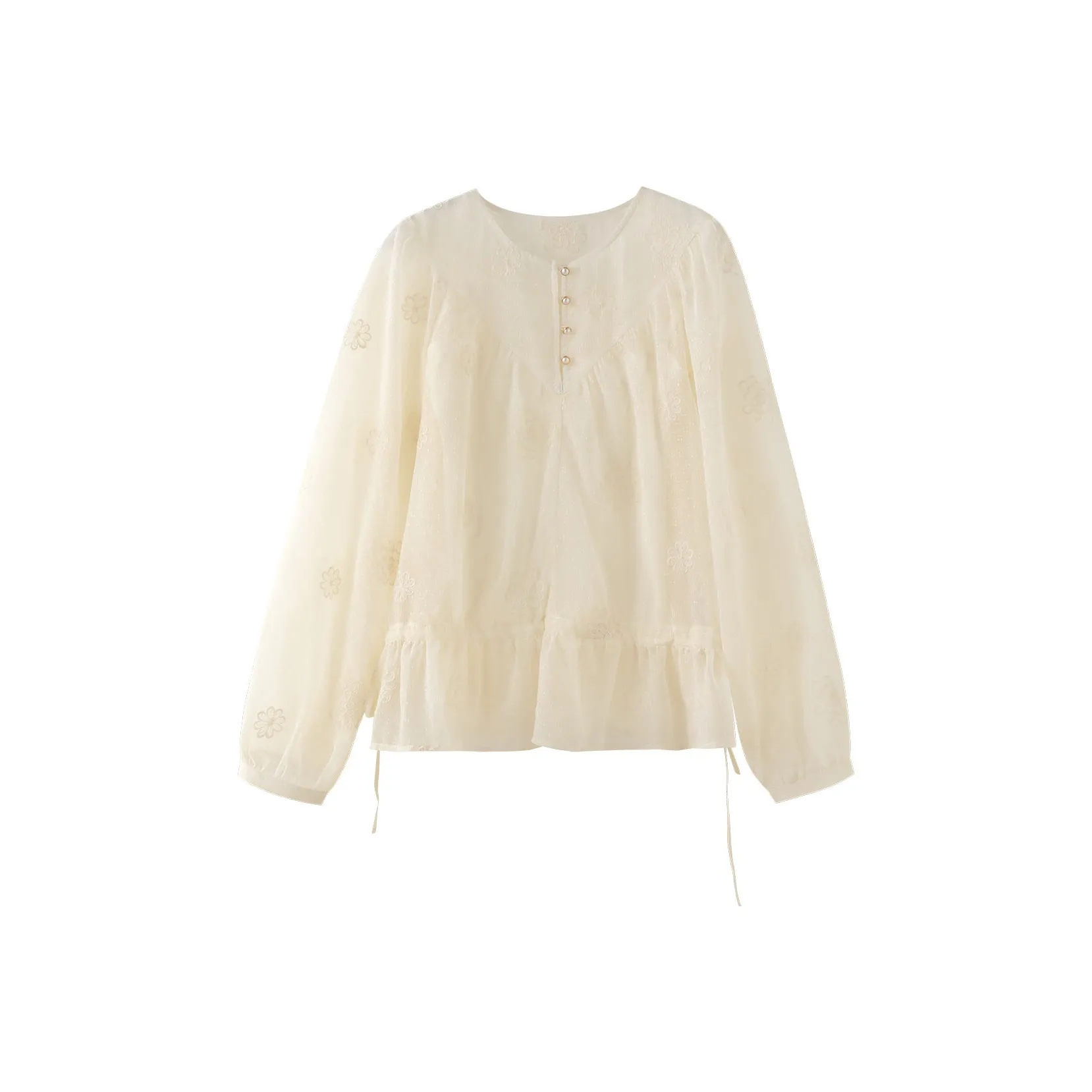 Miss Chipmunk Рубашка Женская Вышивка Бежевого цвета