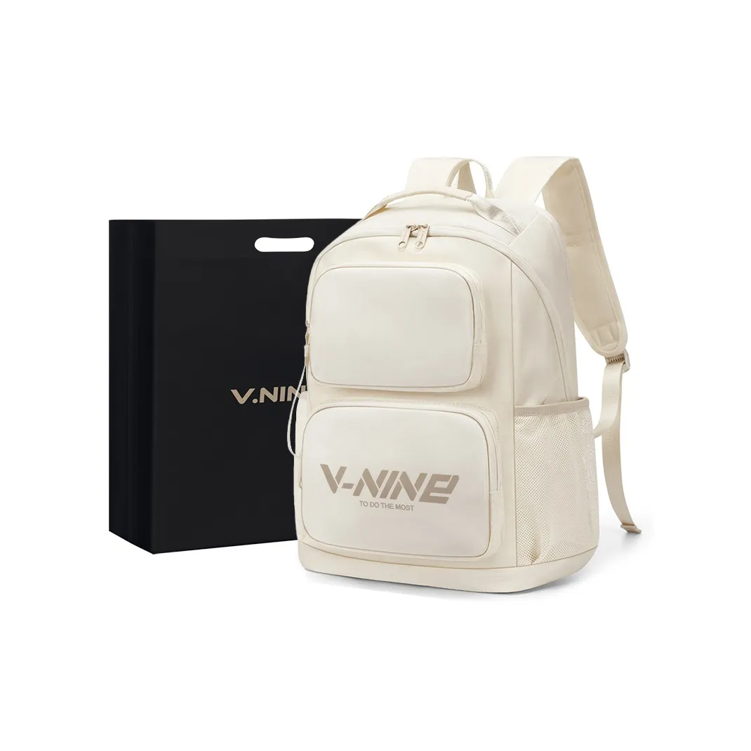 V.NINE Fabric Laptop Bag Backpack Regular Unisex Light Sand/Obsidian Black