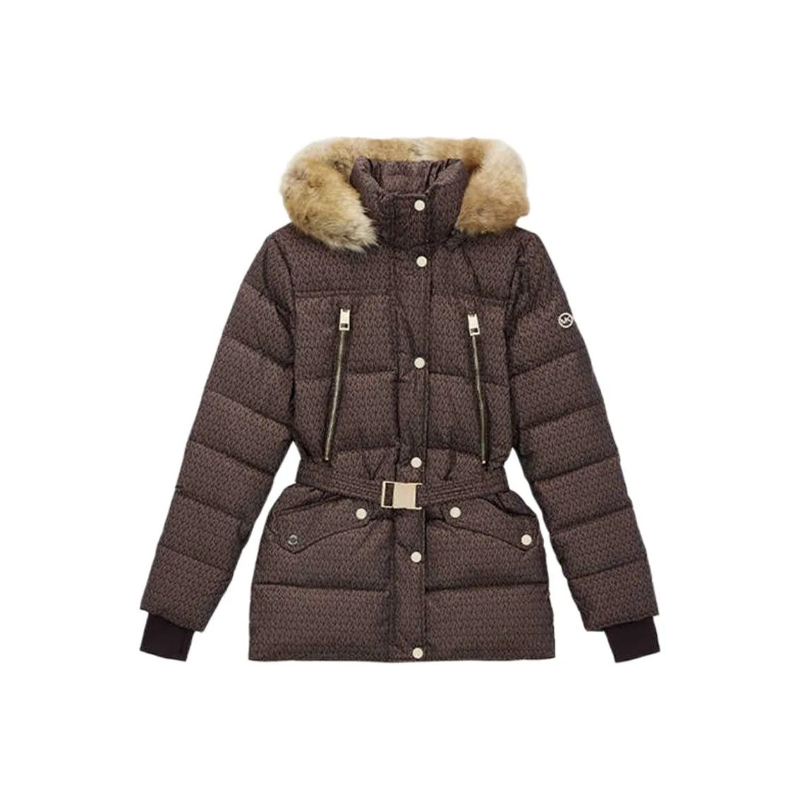 MICHAEL KORS Faux Fur Trim Quilted Belted Puffer Jacket